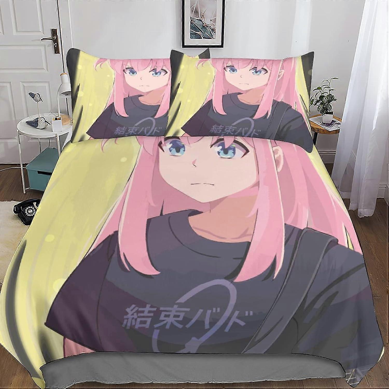 BOCCHI The Rock Duvet Cover Sets D, Japanese Cartoon Printed Bedding Set with Pillowcase for Teens and Adults Double