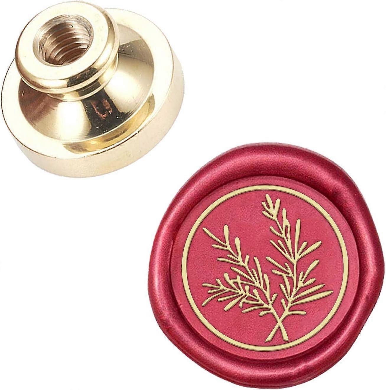 Green Rosemary Wax Seal Stamp Head Only No Handle 1"(25mm) Leaf Plant Botanical Twig Brass Removable Sealing Stamp Head Retro for Wedding Envelopes In