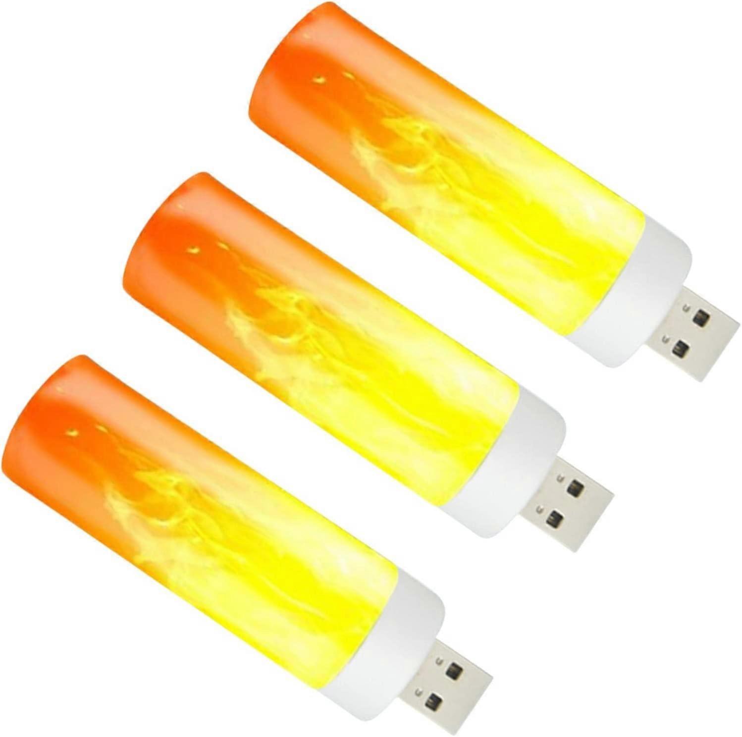 3Pcs LED Flame Effect Light Bulbs -USB Rechargeable, Energy Saving