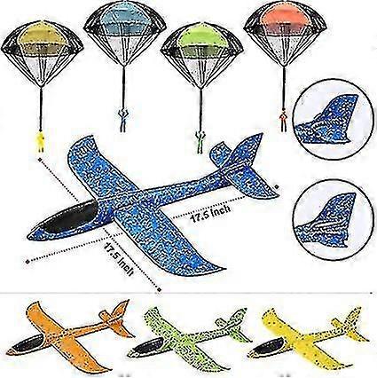 8 Pack 2 In 1 Foam Airplanes And Parachute Toy Combo Set, 2 Flight Mode Glider Planes, Large Throwing Foam Planes And Parachutes, Flying Toys For Kids