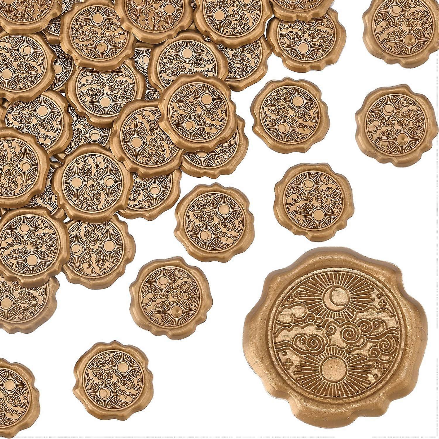 60pcs Adhesive Wax Seal Stickers Moon Sun Cloud Wax Seal Stamp Stickers Self Adhesive Gold Vintage Wax Seal Envelope Stickers for Wedding Invitation C