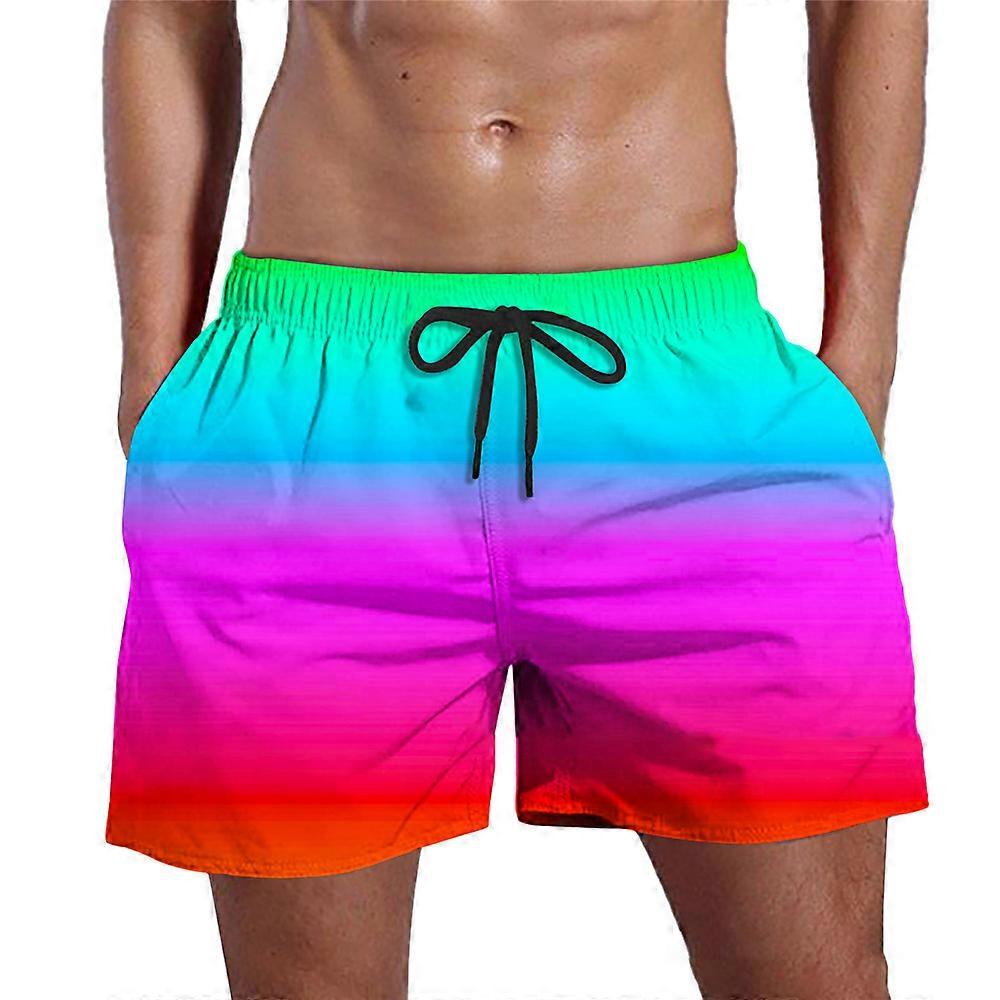Mens Gradient Color Beach Pants Elastic Waisted Drawstring Shorts Summer Holiday Swim Trunks