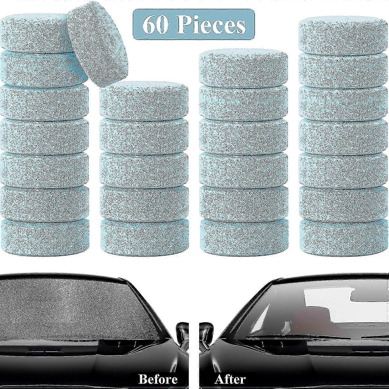 60 Pieces Car Effervescent Tablet Car Windshield Glass Cleaner Tablets Concentrated Solid Wiper Glass Cleaning Tablets Solid Cleaner Tablets