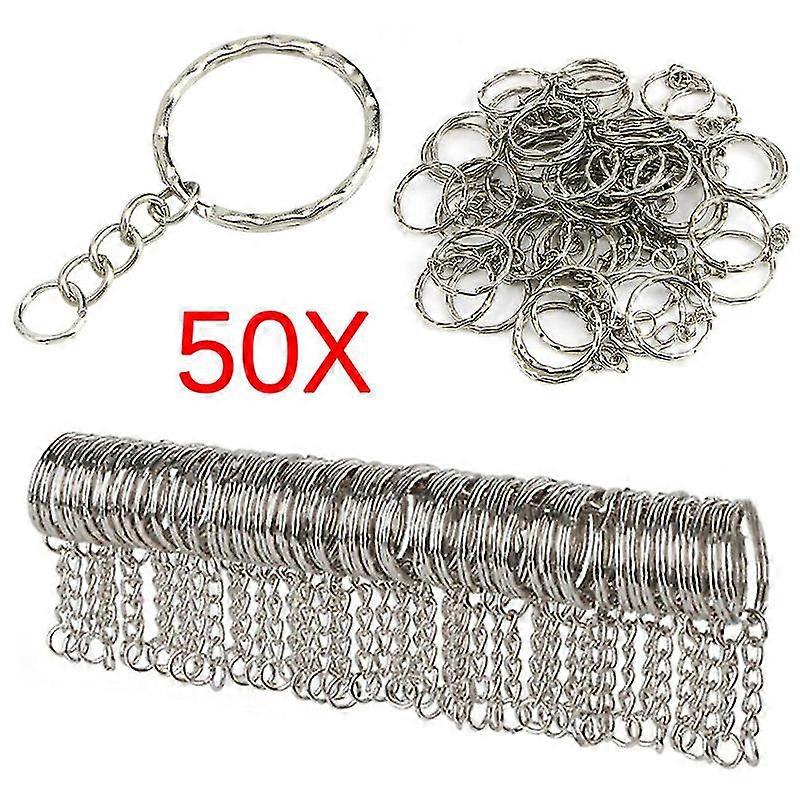 50pcs Diy 25mm Polished Silver Keyring Keychain Split Ring Short Chain Key Ring Hfmqv