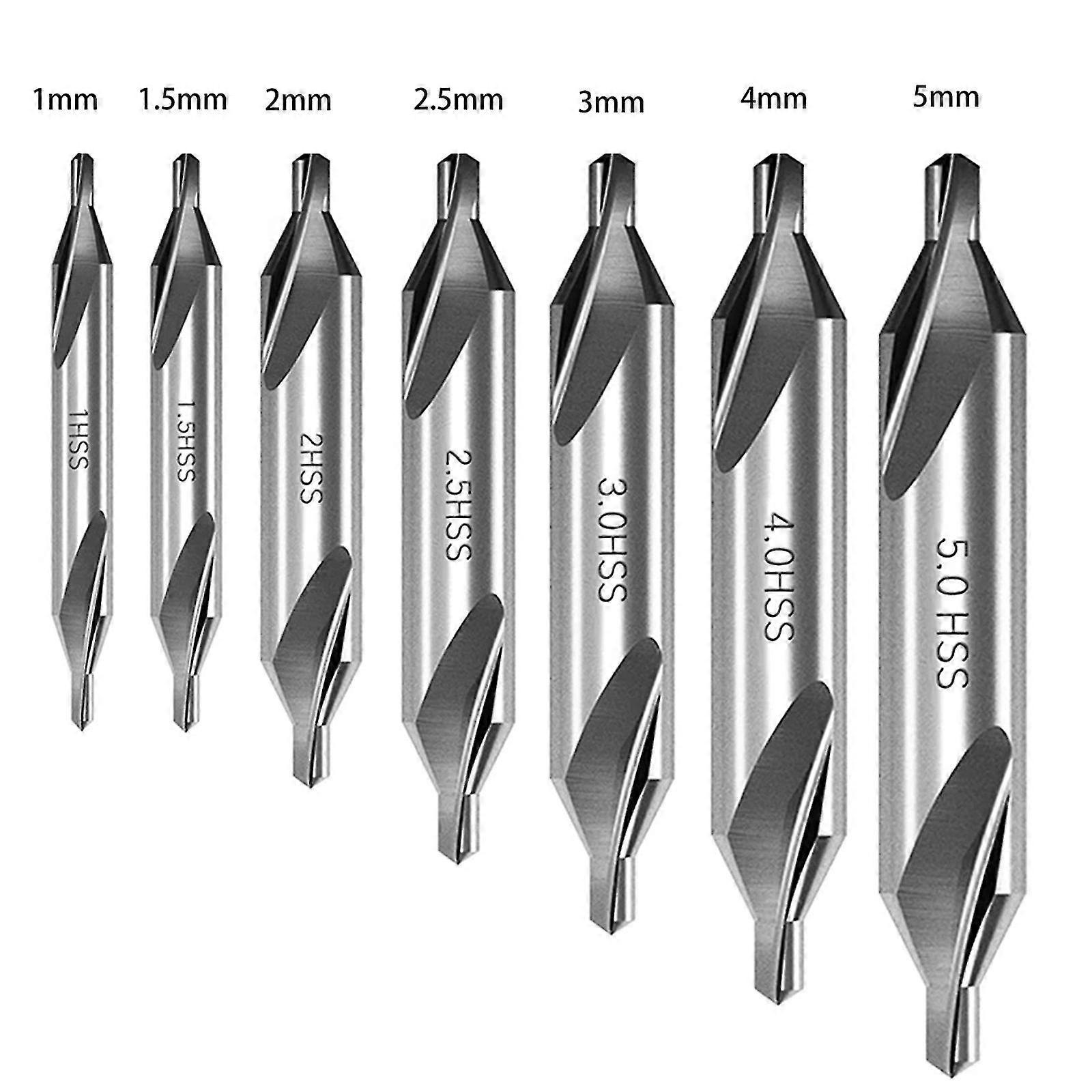 7 Pieces Center Drill Bits Set High Speed Steel 60 Degree Angle Center Drill Bits Kit Countersink Tools