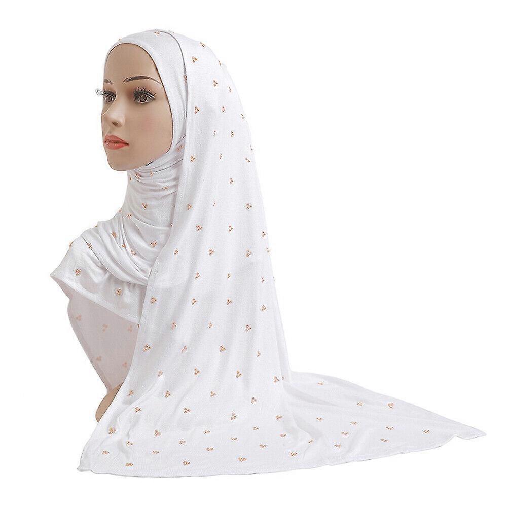 Plain Jersey Hijab Scarf Muslim Solid Color Shawls with Bead Turban Head Wraps