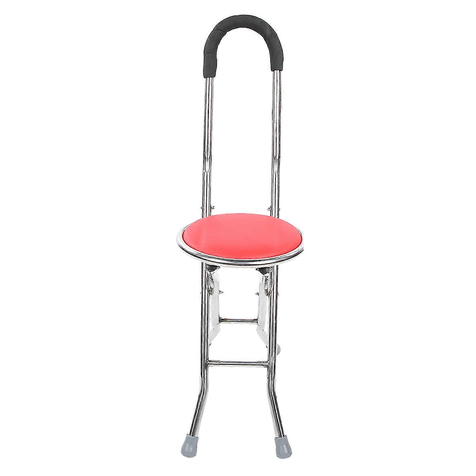 Stainless Steel Folding Walking Cane Stool - Red, 1mm Thickness, for Elderly