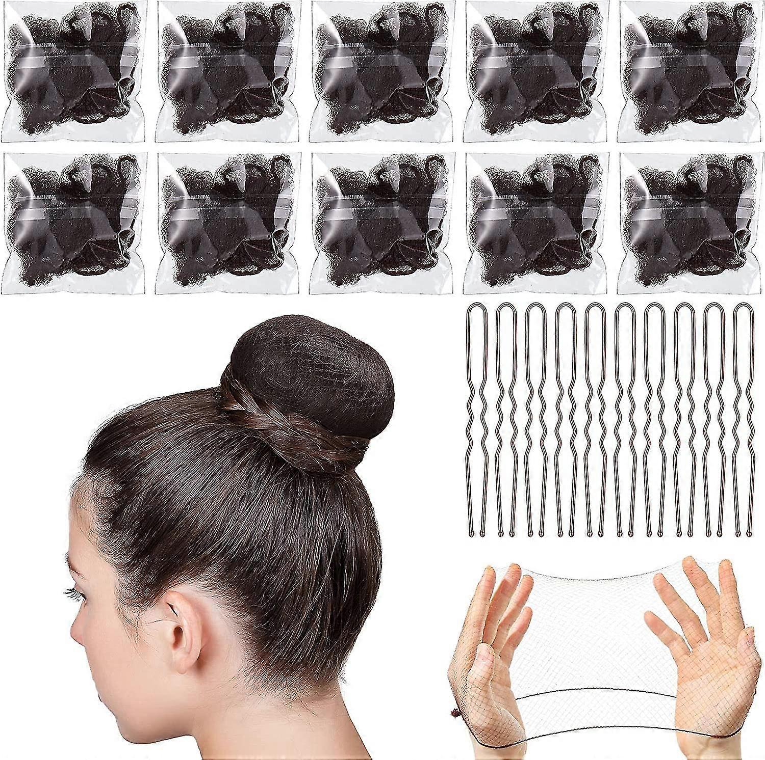 20 قطعة شبكات شعر غير مرئية ومجموعة دبابيس شعر على شكل حرف U 10 قطع كعكة شعر الباليه