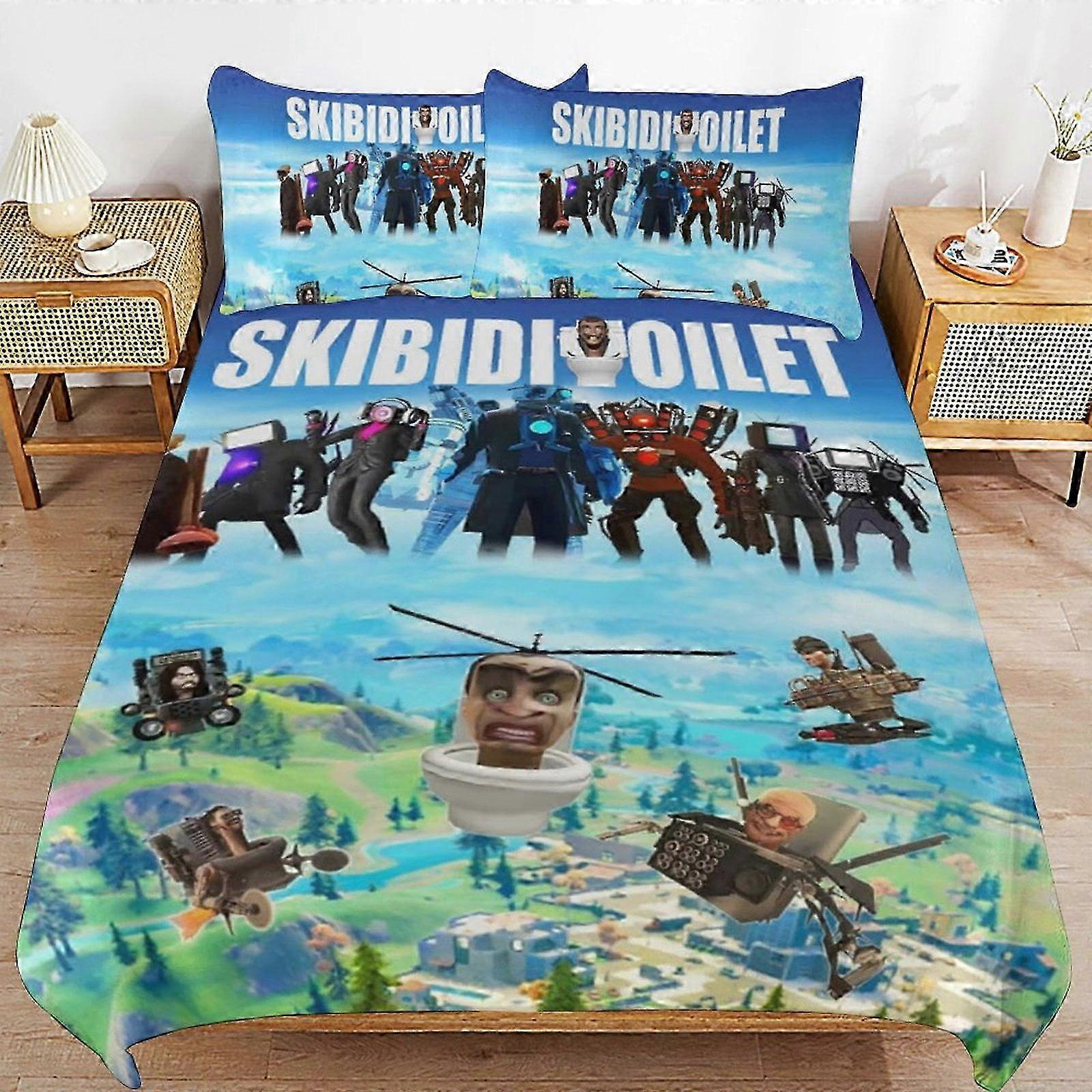 o2908 Prostěradla Skibidi WC povlečení Set Povlak na přikrývku Pohodlné a lehké kreslené povlečení 3 kusy (pouzdro) (1 povlak na přikrývku a 2 povlaky na polštář) B