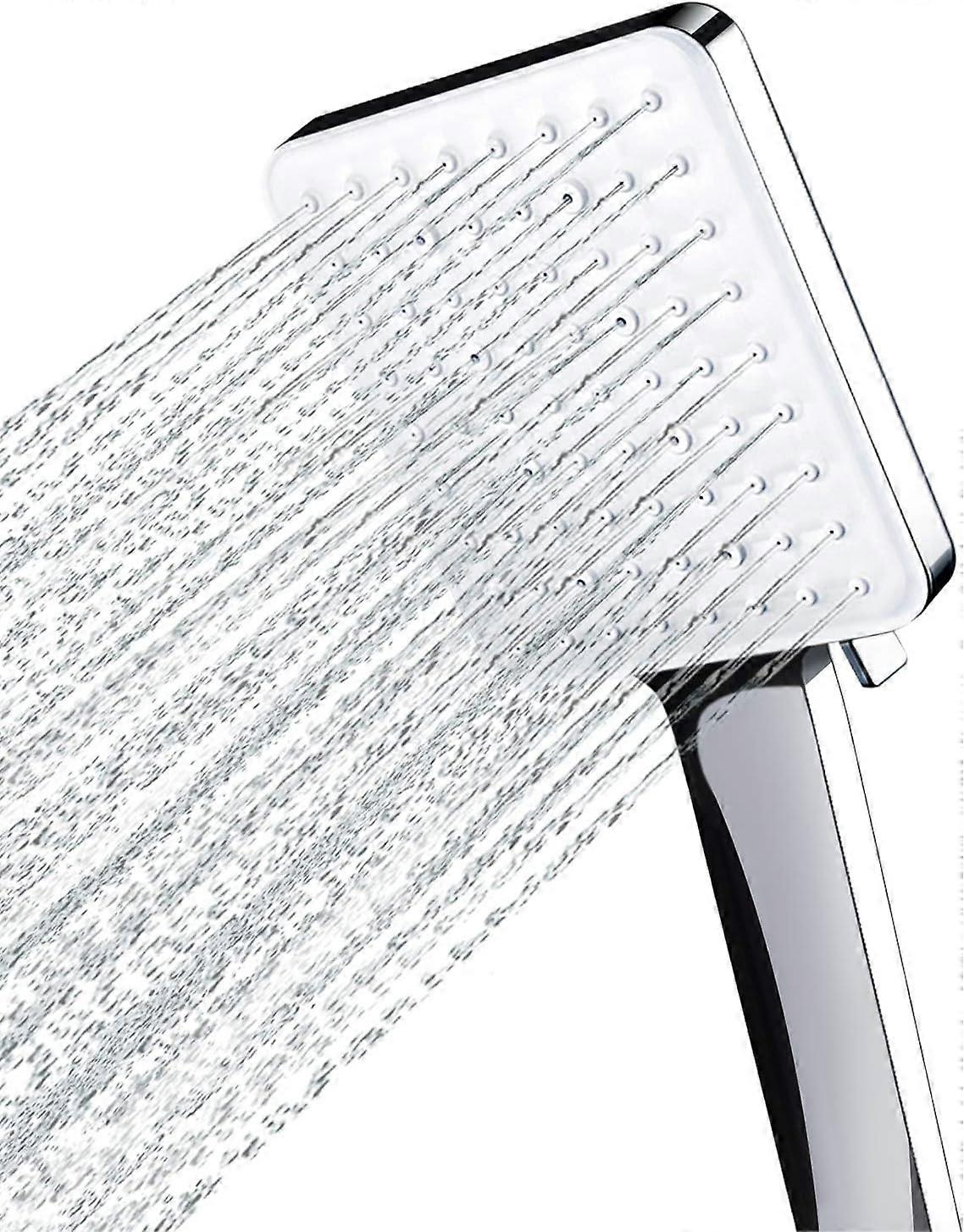 Square shower head (silver), high-pressure shower head with 6 jets, power shower head only, universal water-saving large shower head
