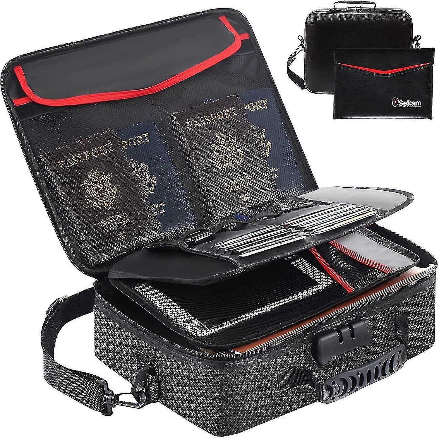 Fireproof Document Bag With Lock & Fireproof Money Bag For Cash Set, Fireproof Bag For Travel, Fireproof File With Lock, Multi-layer Portable File Org