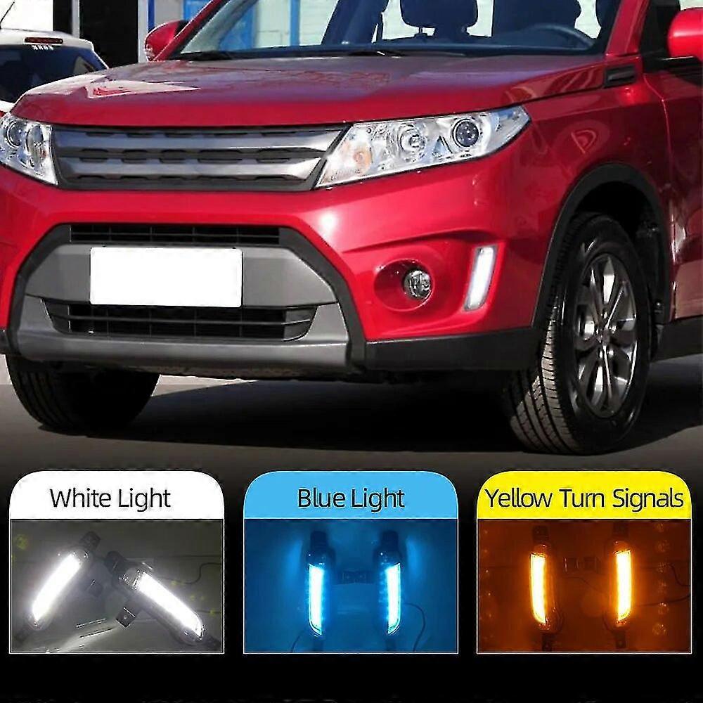 2PCS Car LED Daytime Running Light DRL For Suzuki Vitara 2015 2016 2017 2018 2019 2020 Fog lamp with yellow Turn Signal