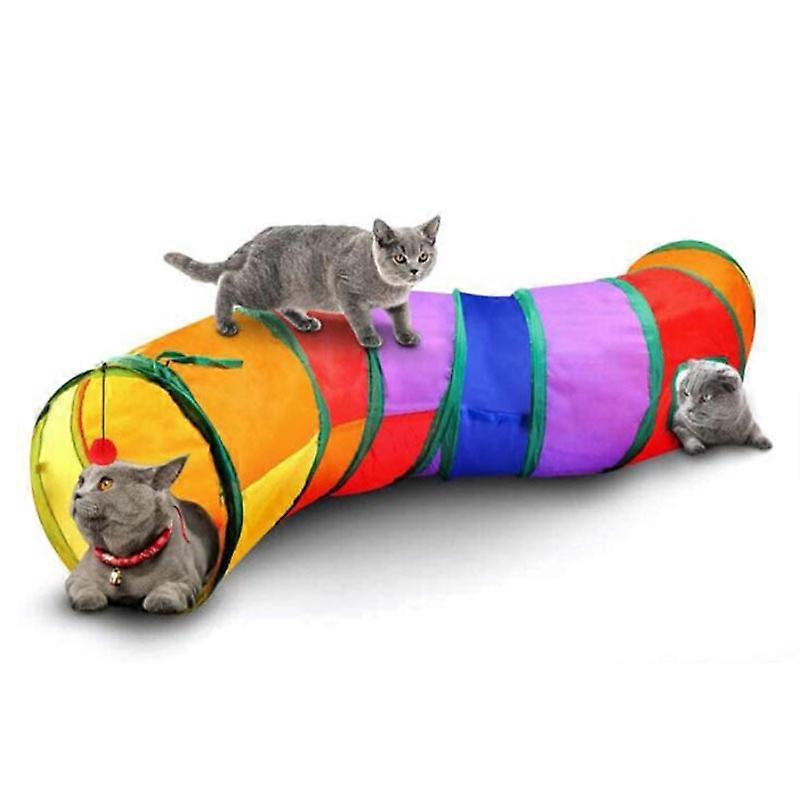 Interactive Indoor Cat Tunnel-Pet Toy-Play Tunnel -Collapsible (S-style-Rainbow)