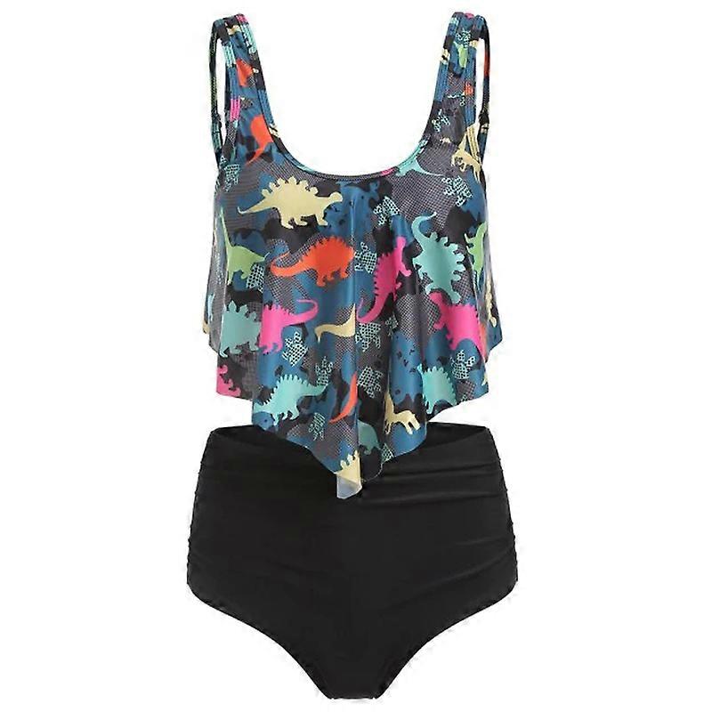 Women Summer High Waist Swimwear Ruffle Top Tummy Control Tankini Set Swimsuit Bathing Suit