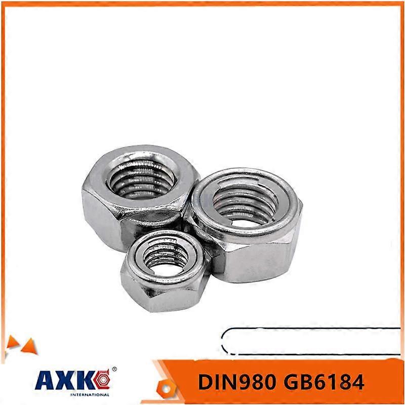 2/10X M3-M16 304 Stainless Steel Prevailing Torque Type All Metal Insert Hexagon Lock Nut Hex Self Locknut DIN980 GB6184