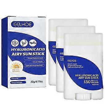 3Pcs Hyaluronic Acid Airy Sun Stick SPF50+ Pa++++ Natural Hyaluronic Acid Sun Cream, Moisturizing Sunscreen for Face