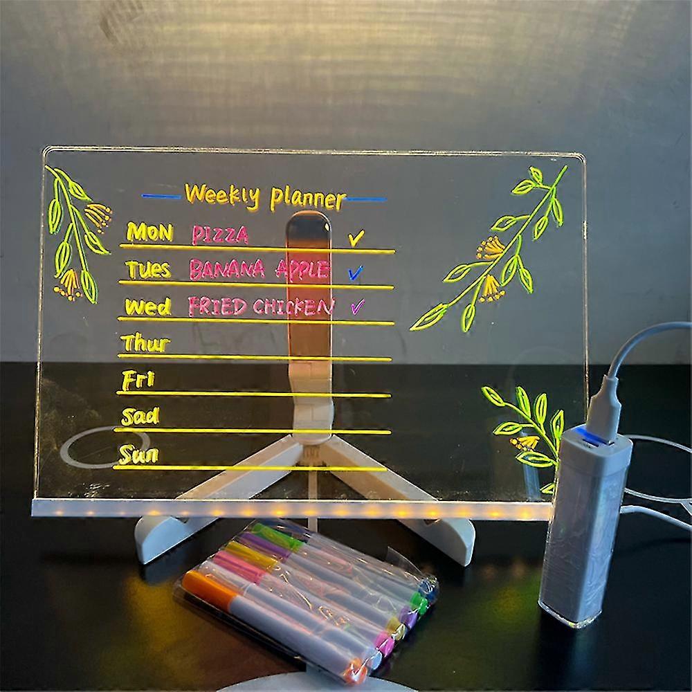 Led Note Board With Colors, Acrylic Dry Erase Cloth With 1/7 Pens For Home Office