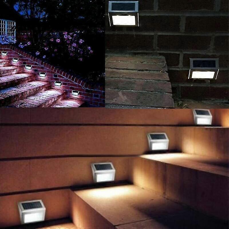 6pcs led solar powered fence wall lights garden lamp step path decking