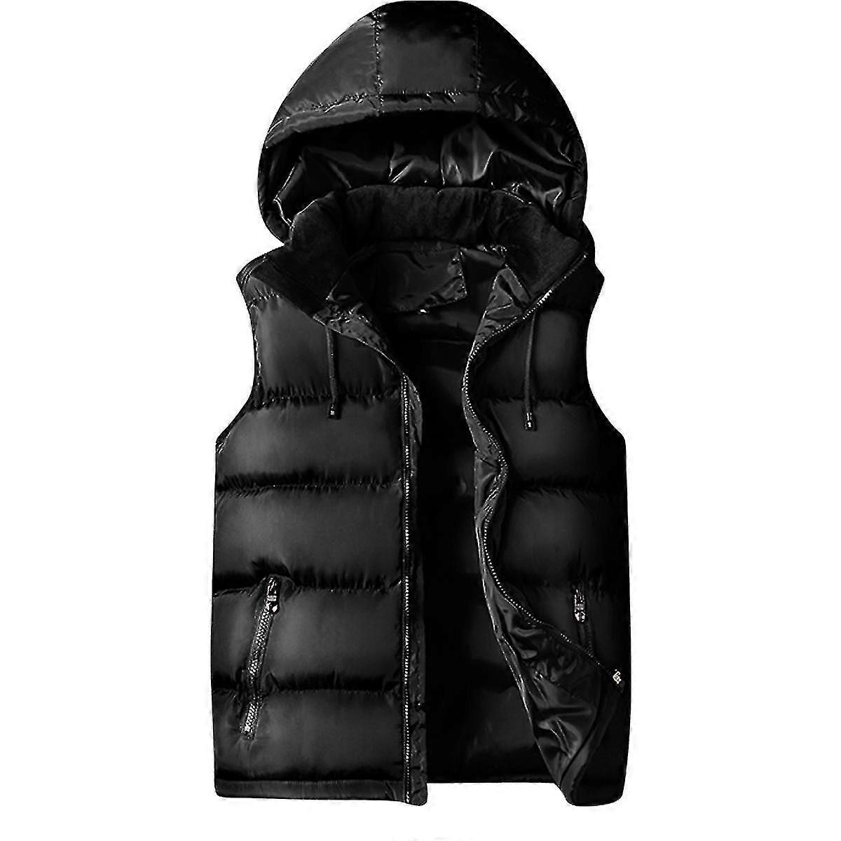 Mens Casual Slim Fit Bodywarmer Removable Cap Sleeveless Padded Jacket