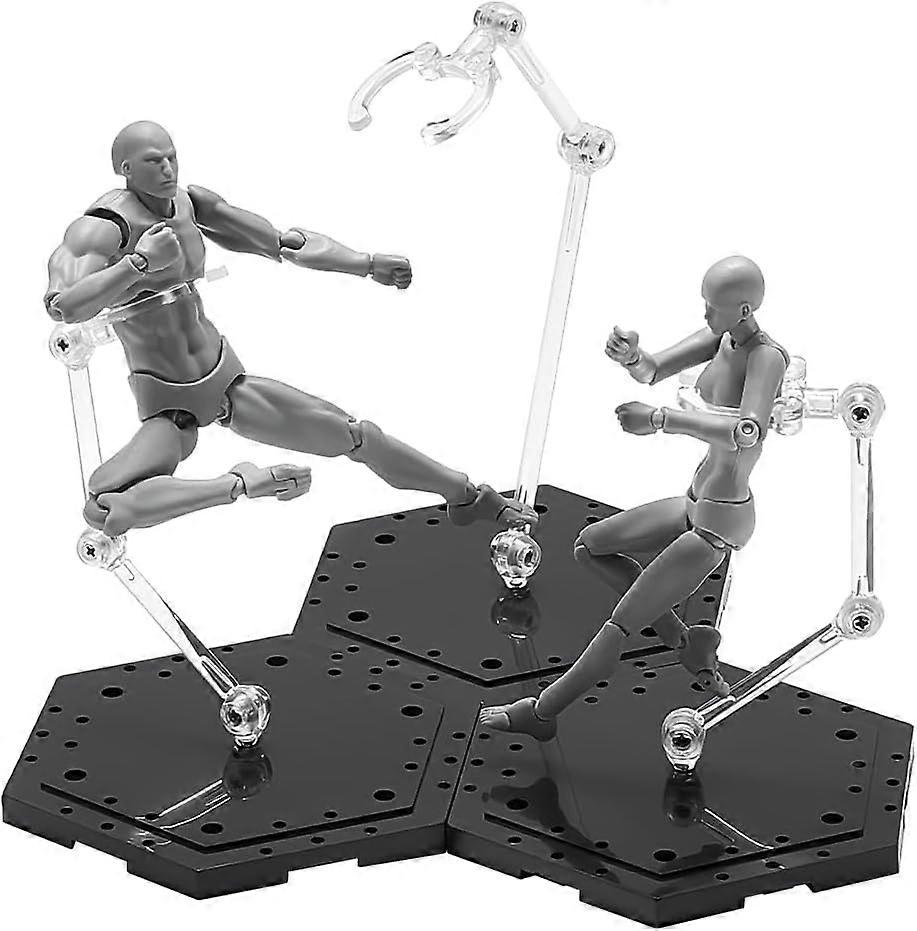 3 Pcs Action Figure Stand Assembly Action Figure Display Holder Base Hexagon Model Support Stand Black Miniature Model Bases Compatible with HG RG SD