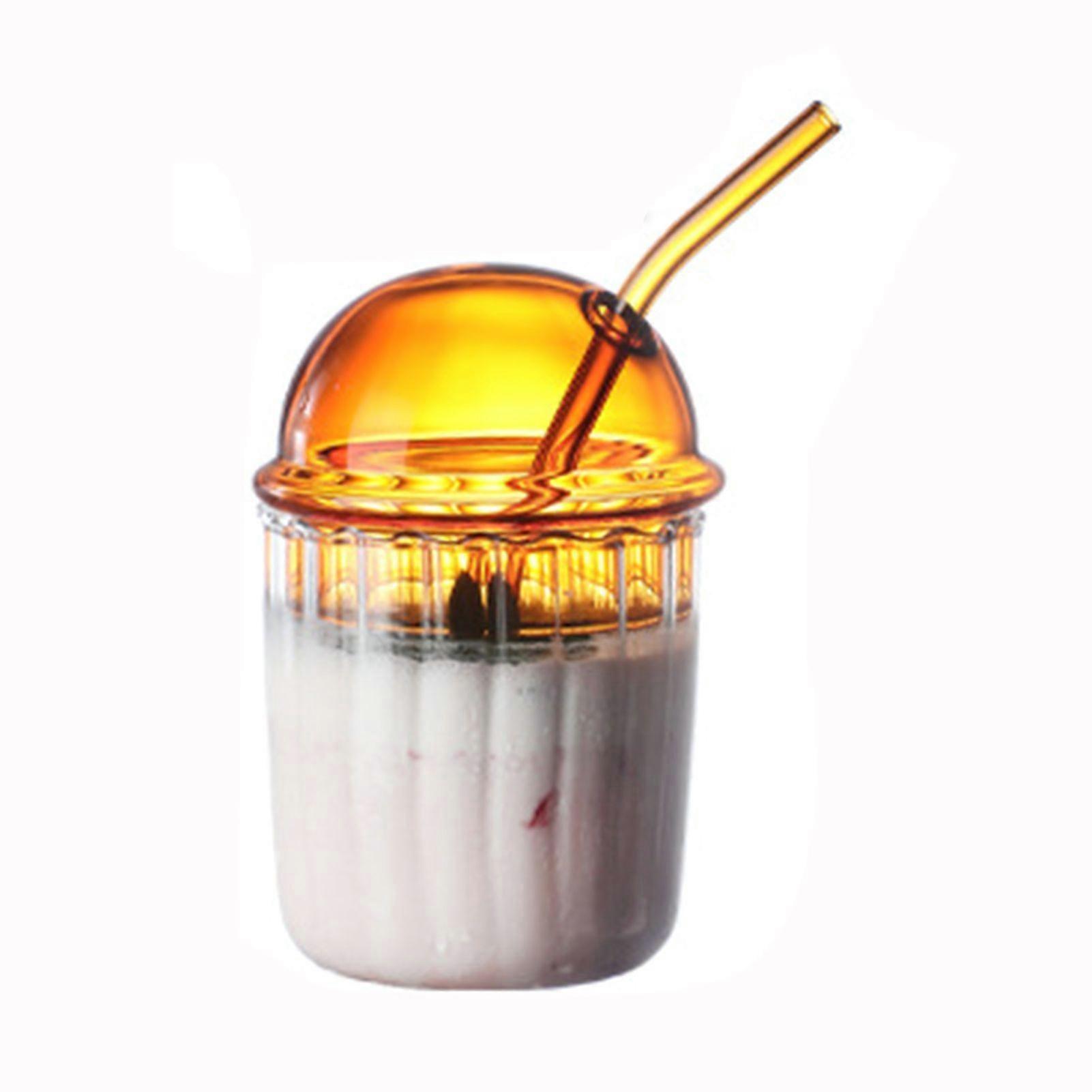 Dome Lid Ripple Glass & Straw Drinking Cup 450ml Can Glasses Eco-Friendly Drinkware for Home, Office, Bar & Restaurant