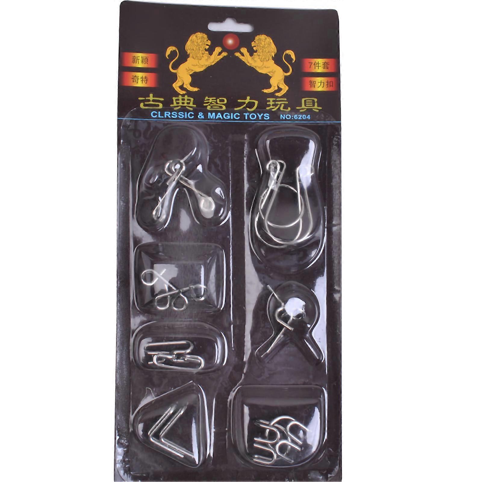 7PCS/Set Stainless Steel Unlock Ring Unlock Interlock Game Brain Teasers Educational Toy for Kids