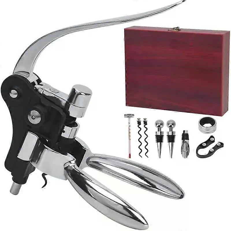 Wine Opener Set  Wine Bottle Opener Rabbit Corkscrew Set with Wood Case  9pcs Including Rabbit Wine Opener  Wine Stopper