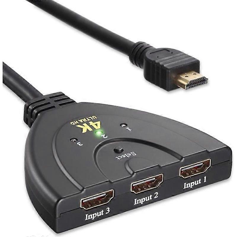 Maxesla HDMI Switch 4K UHD 3D Ready HDMI Adapter 3 Input 1 Output Dolby HDMI Switch Switcher 50cm HDMI Splitter Cable