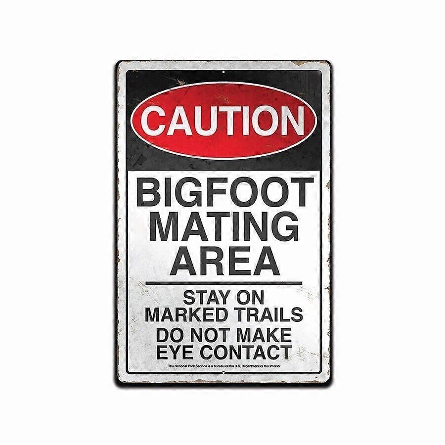 BIGFOOT ZONE D’ACCOUPLEMENT ATTENTION RUSTIQUE RÉTRO ÉTAIN MÉTAL ALUMINIUM SIGNE 12x16 IN