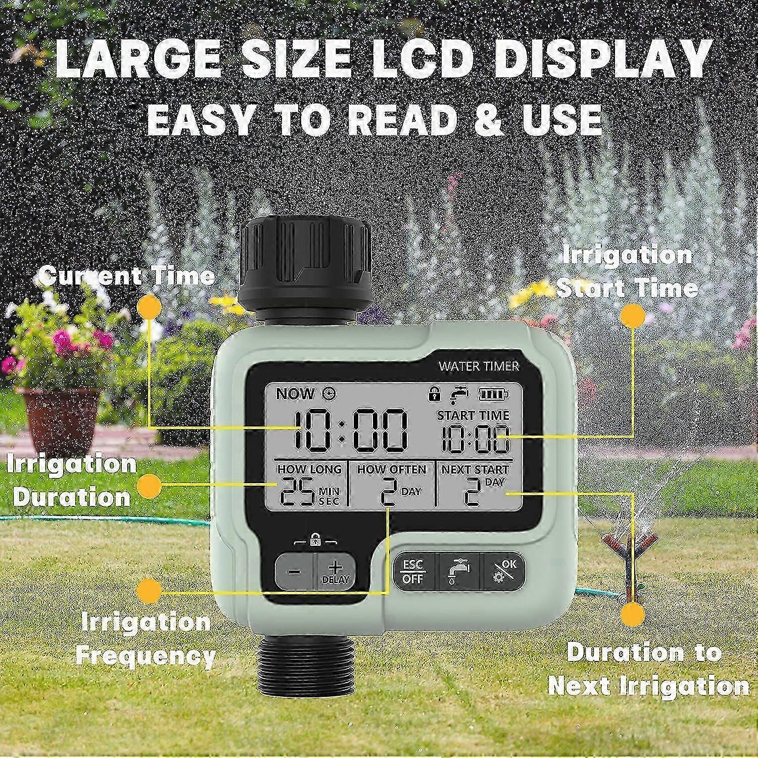 Watering Programmer Irrigation Timer IPX5 Waterproof Automatic Manual Sprinkler with Large LCD Screen Easy Installation_SZXM