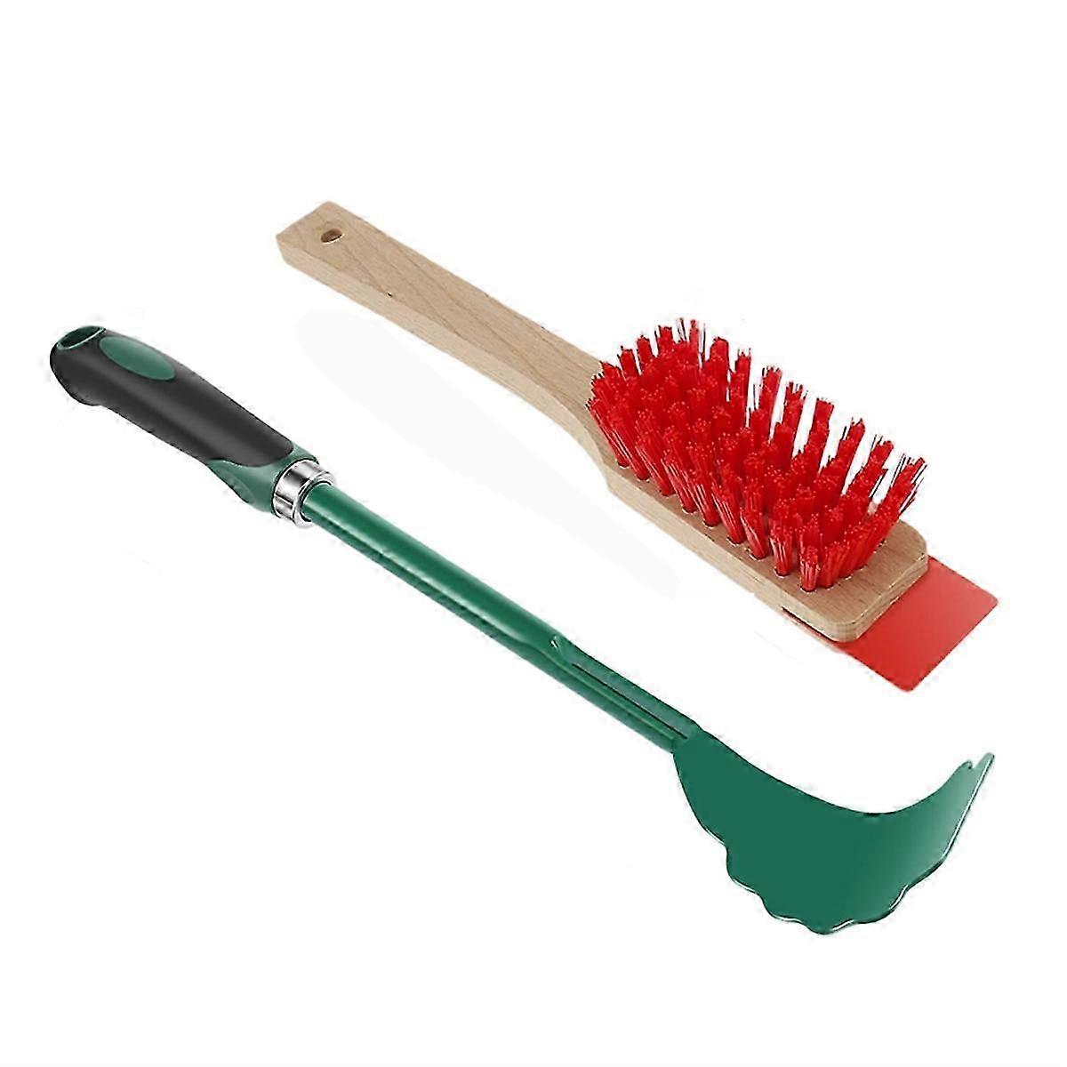 Mower Deck Scraper with Ergonomic Long Handle, Lawn Mower Deck Cleaner Tool with Stiff Bristle Brus