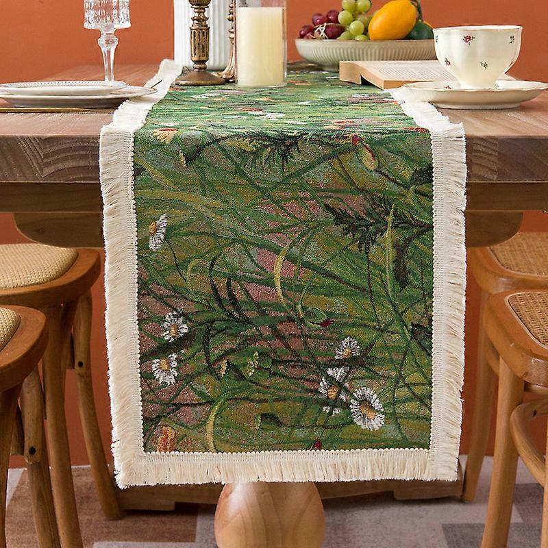 Tea Table Runner Instagram Fringe Cabinet Decor - The stylish tassel design is suitable for taking photos and sharing, becoming the focus.