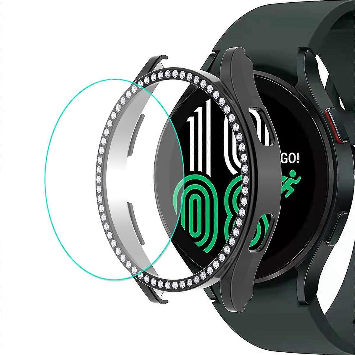 For Samsung Galaxy Watch4 40mm ENKAY Hat-Prince 2 in 1 Full Coverage Electroplated PC Case with Decorative Diamond + Tempered Glass Protector