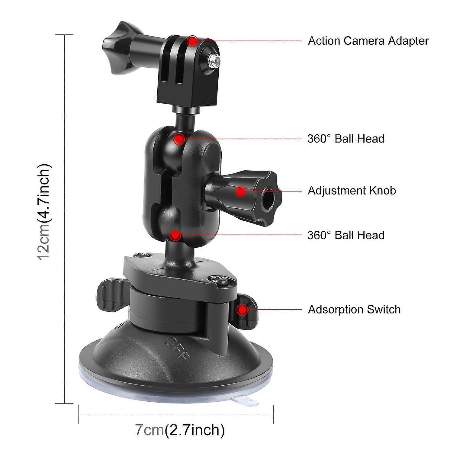 PULUZ PU545B Suction Cup Camera Mount Adjustable Car Camera Mount Dual Ballhead 360° Rotatable Winds
