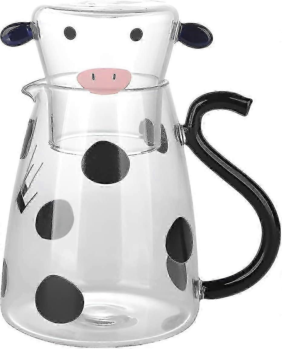 2025 brocca d'acqua in vetro con bicchiere beccuccio a forma di V da 500 ml resistente al calore carina carina in vetro di mucca trasparente caraffa comodino portatile tutto in una caraffa
