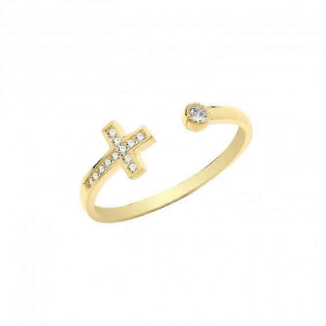 9ct Yellow Gold Zirconia Cross Open Ring RN1608