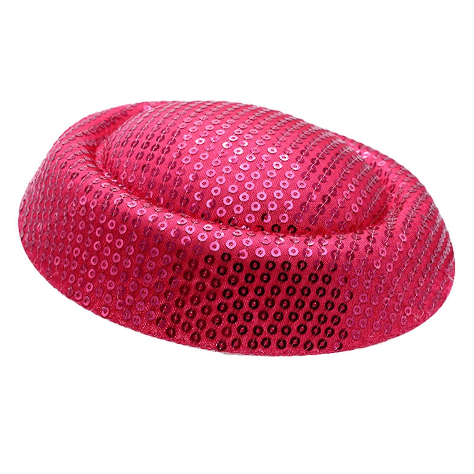Sparkly Fascinators Hat Base DIY Colrful Flight Attendant Hat Percher Opera Headwear Elegant Pillbox Hat Base rose red