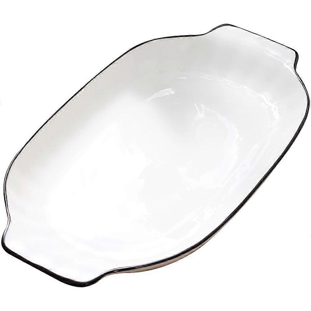 Double Handle Fish Dish Ceramic Tableware Household Salad Ceramic Bowl