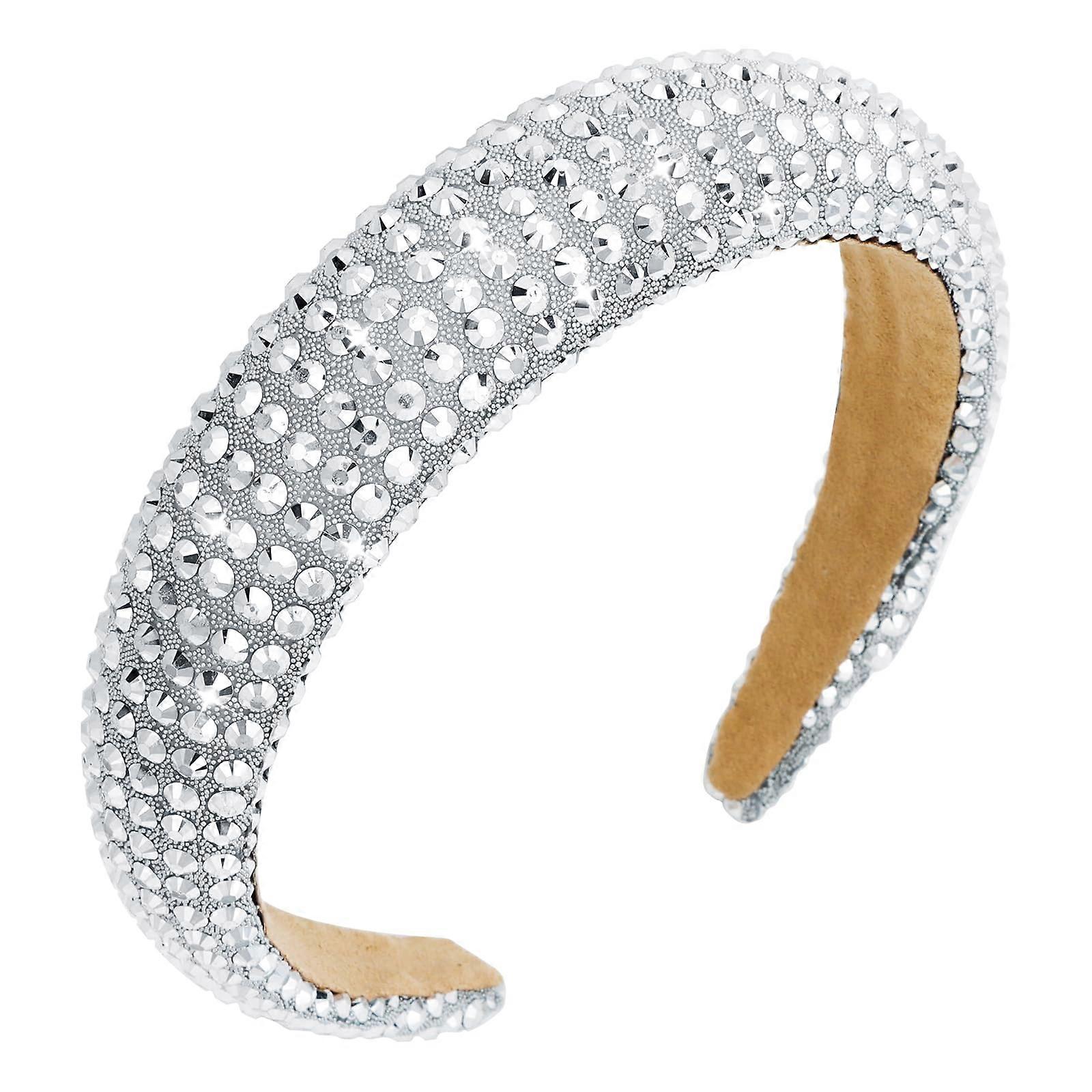 Silver Rhinestone Headband for Women - Stylish Crystal Hair Accessories for Short Hairstyles and Girls - Non-Covered Beaded Design
