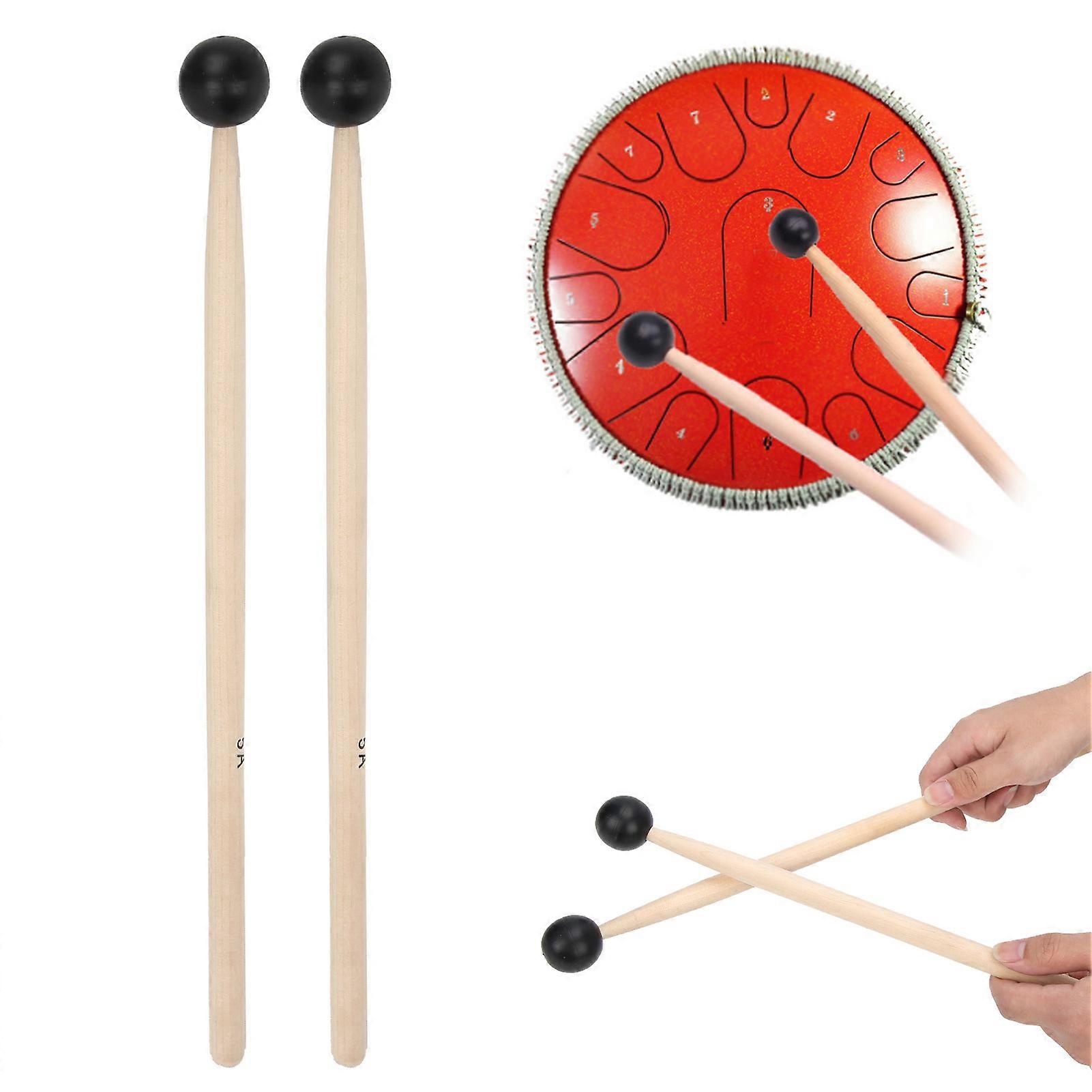 2Pcs Solid Wood Drum Sticks 16.5in Rubber Anti-Slip Handle