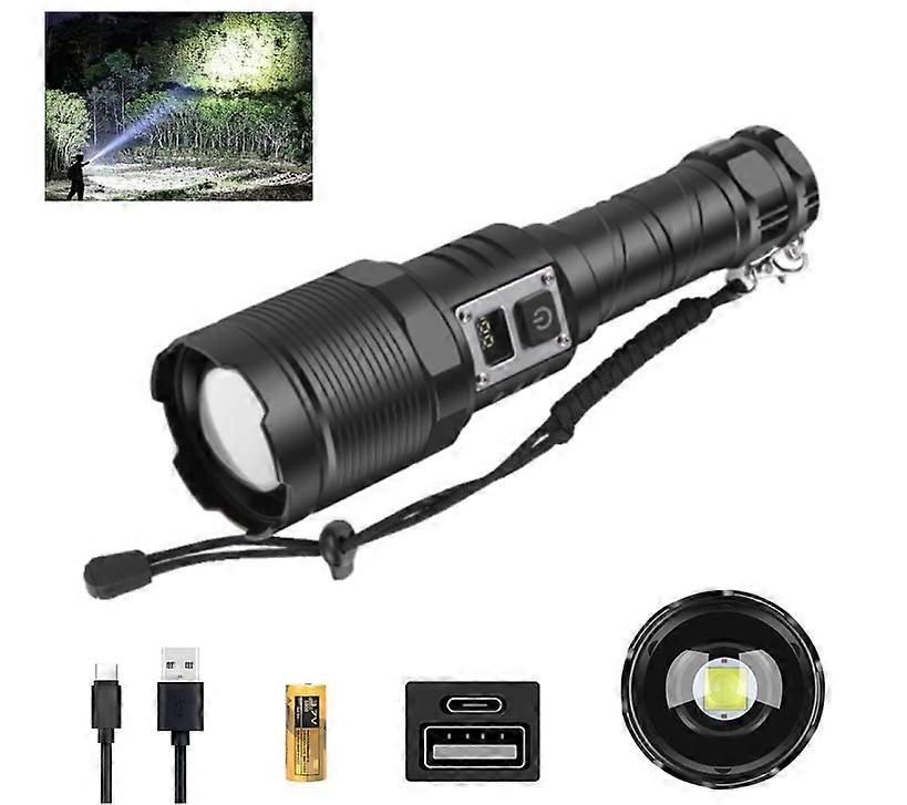 Rechargeable 1000000 Lumens XHP70 Most Powerful LED Flashlight,5 Lighting Modes IP65 Waterproof Super Bright Tactical Flashlights,for Emergenc(Black)