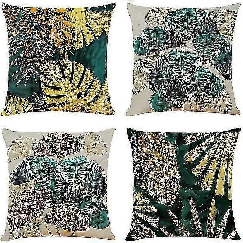 Set of 4 Petrol and Gold Decorative Cushion Covers, Rustic Style for Sofa and Garden, Ideal for Indoor and Outdoor Use new Edition Ab
