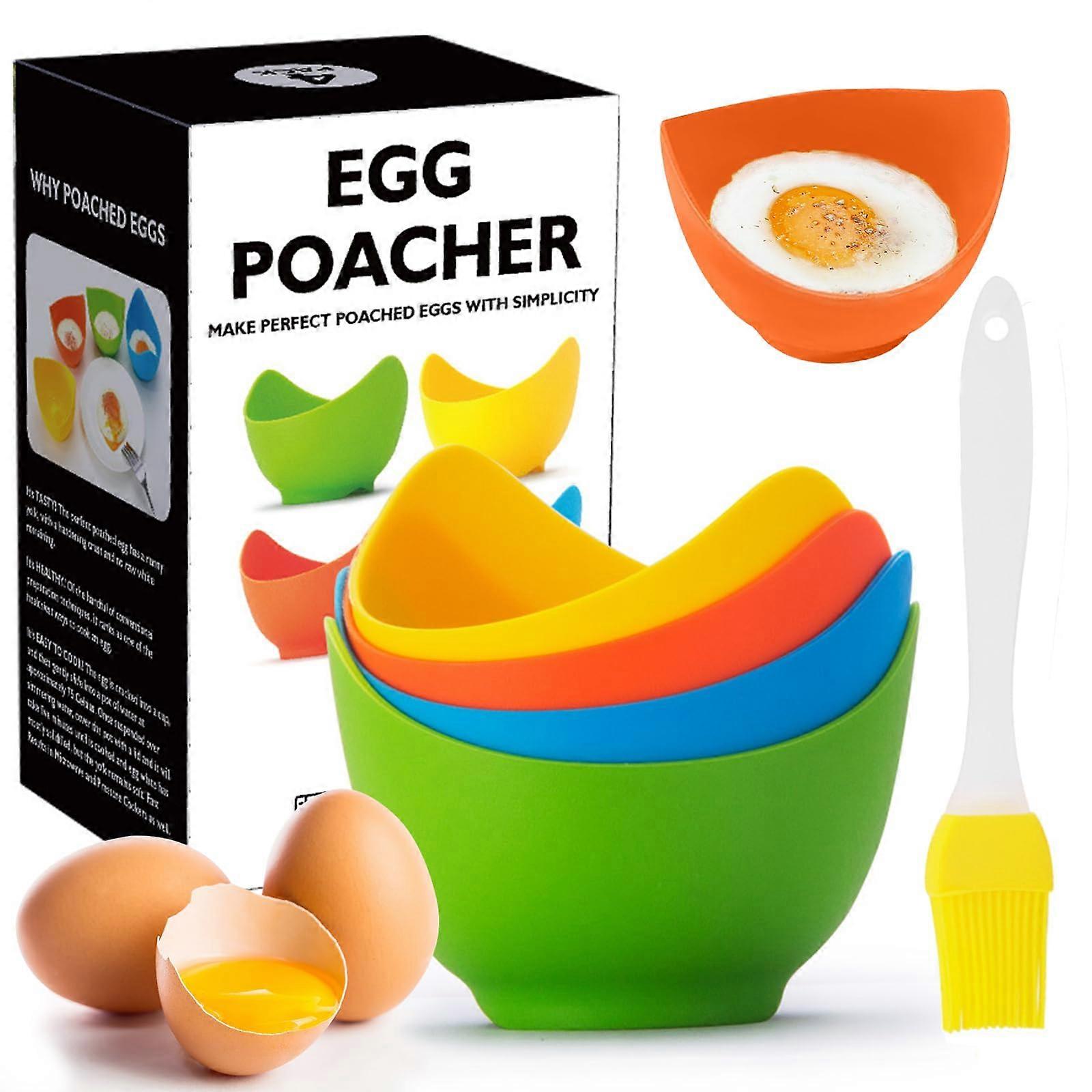 Egg Poacher - Non-Stick Silicone Poaching Cups with Ring Stands, BPA Free, Microwave and Stovetop Compatible, 4 Pack
