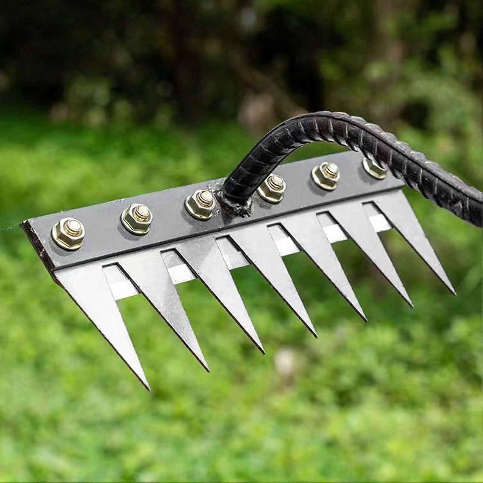 Iron Rake 2.0 - Heavy Duty Carbon Steel Weeding Rake with 7 Teeth for Lawn Loosening and Dethatching in Tight Spaces