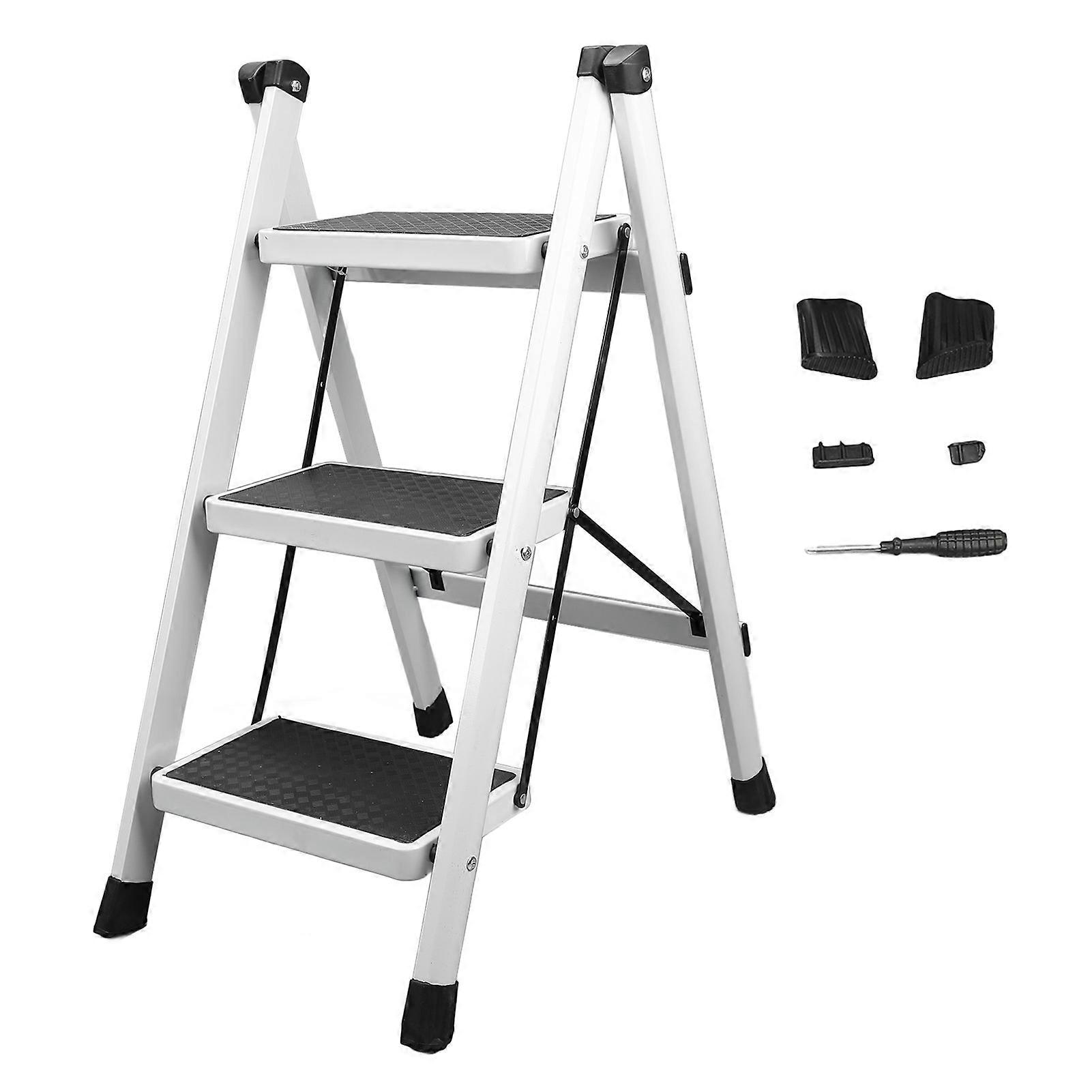 Step Stool Folding Non Slip Wide Pedal Multifunctional 220lb Load Capacity 3 Step Ladder for Kitchen