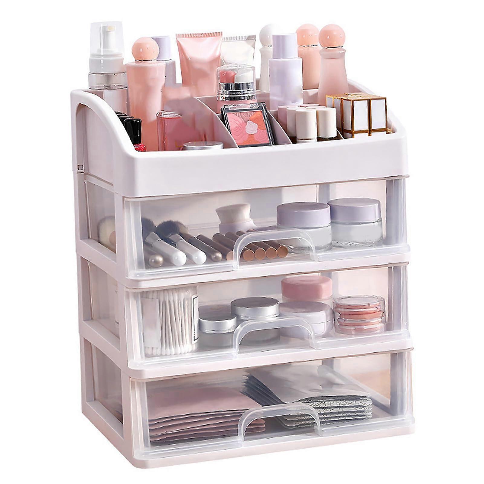 Makeup Organizer with 3 Drawers - Acrylic Cosmetic Display Case, Bathroom Countertop & Desk Drawer Storage Solution