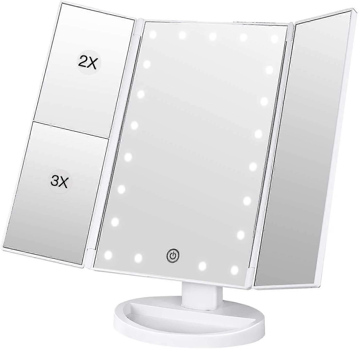 Vanity Mirror, 3 Side Vanity Mirror Tabletop Mirror With 21 Led Foldable Di