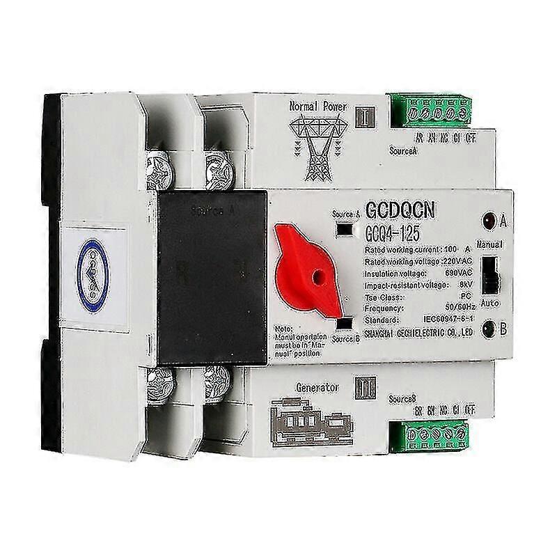 Dual Powered Automatic Transfer Switch 2P100A Rail Mounted Millisecond PC Level Isolated ATS Switch