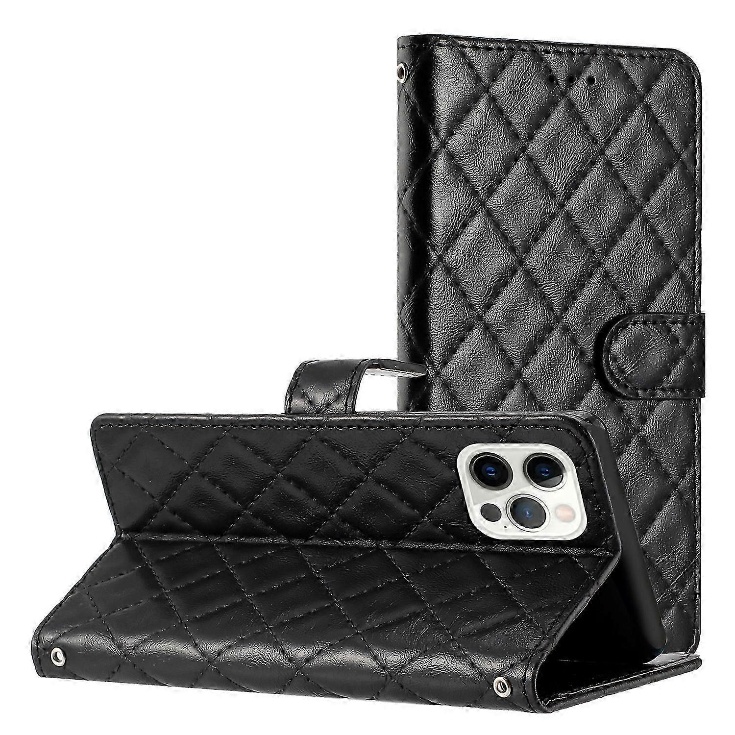 For iPhone 16 Pro Max Rhombus Lattice Texture Leather Phone Case