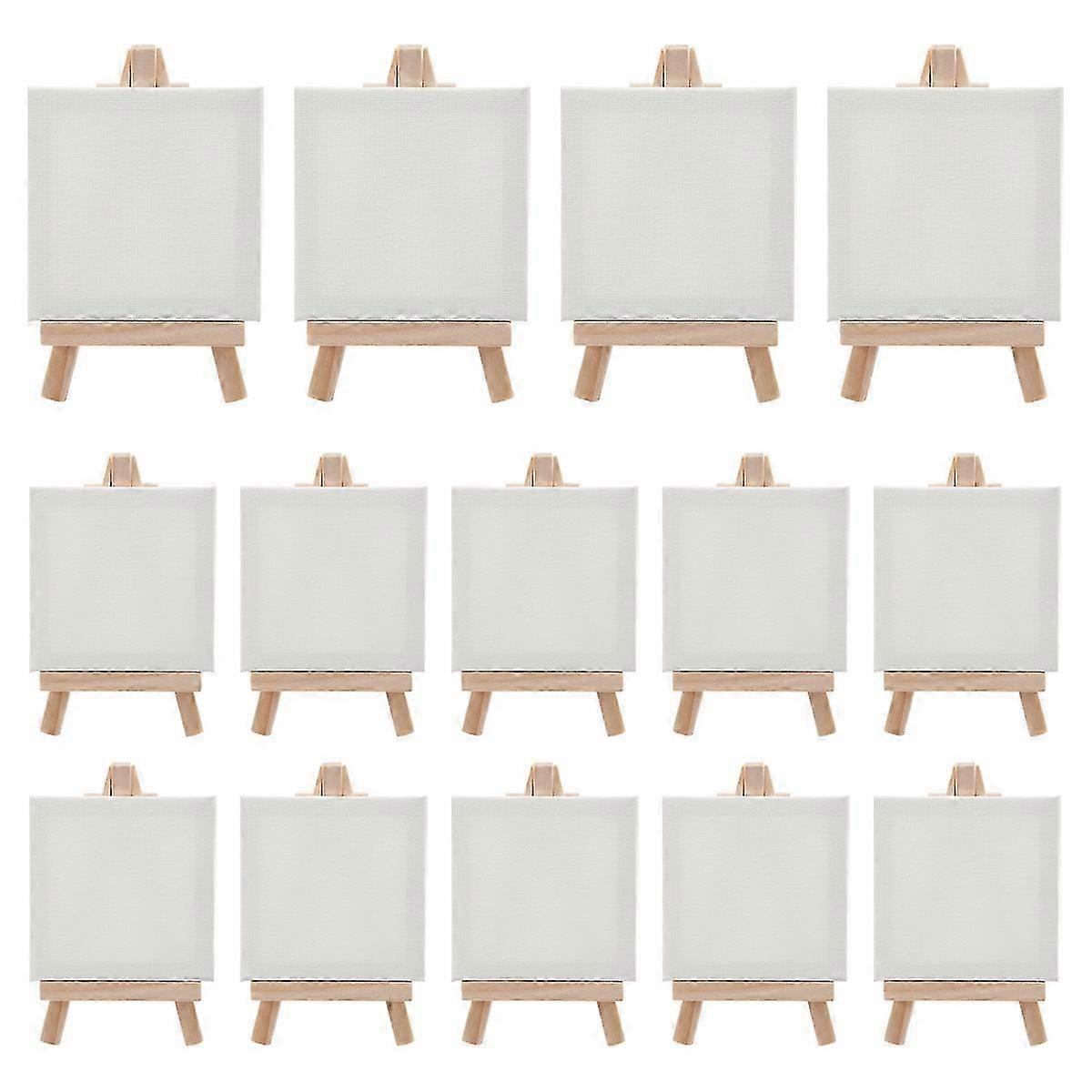 14-Piece Miniature Canvas and Easel Brush Set with 4x4 Inch Pre-Stretched Canvas and Kid-Friendly Painting Kit